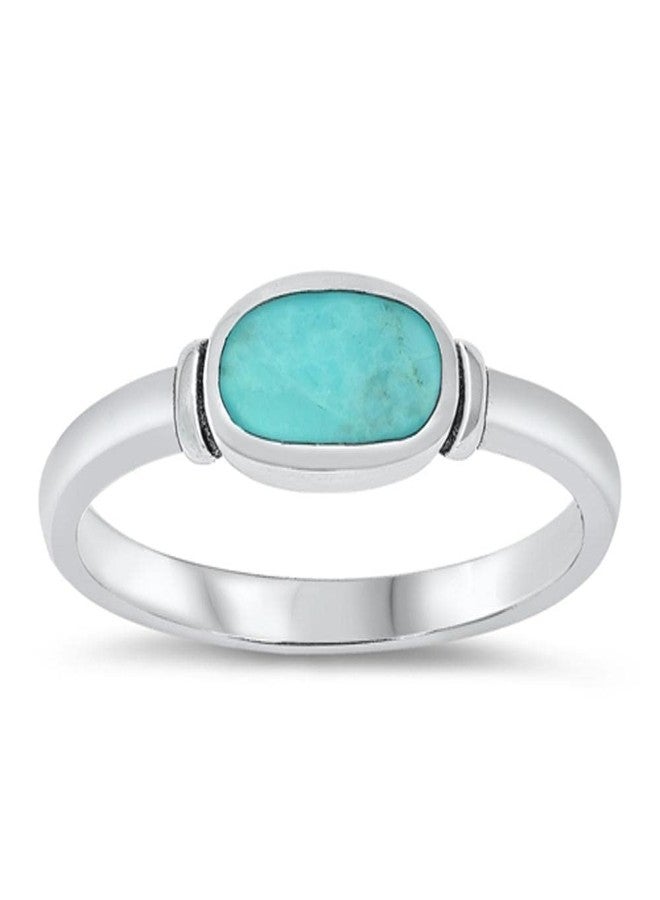 Sac Silver Women's Simple Simulated Turquoise Unique Ring New .925 Sterling Silver Band Size 7 - Image 1