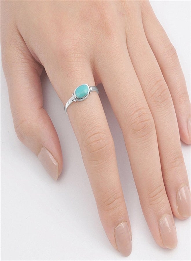 Sac Silver Women's Simple Simulated Turquoise Unique Ring New .925 Sterling Silver Band Size 7 - Image 2