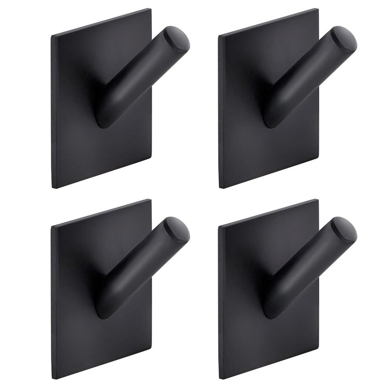 DOCOSS Stainless Steel Self Adhesive Hooks for Wall Heavy Duty Hooks for Hanging,Tower Clothes Hanger for Wall,Bathroom & Kitchen Pack of 4, Black - Image 1
