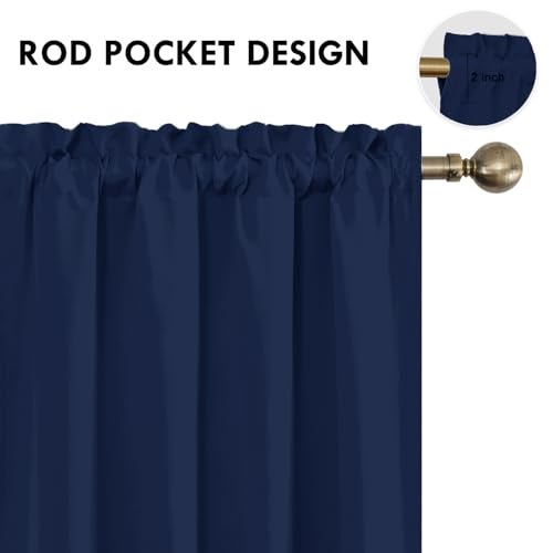 DWCN Navy Blue Blackout Curtains for Bedroom 63 Inches Long 2 Panels Set Window Drapes Thermal Insulated Room Darkening Rod Pocket Curtains for Kids Boys Room (W42 x L63 Inch, Navy Blue) - Image 3