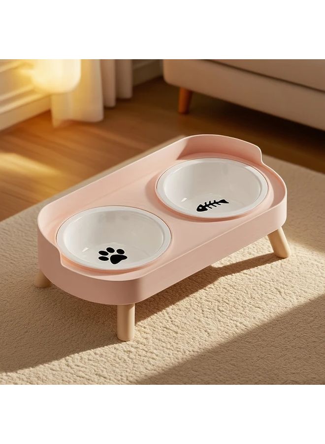 Dual Layer Anti Spill Elevated Pet Feeder Stainless Steel Cherry Blossom Pink - Image 5