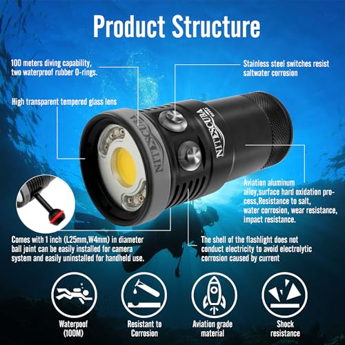 Nitescuba NSS60 Scuba Diving Light Underwater Video Light 6000 Lumen Waterproof Flashlight for 100m/330ft CRI=90 Underwater Photography,which Connected to Filters or Optical Snoot - Image 5