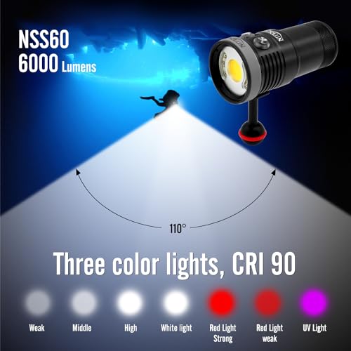Nitescuba NSS60 Scuba Diving Light Underwater Video Light 6000 Lumen Waterproof Flashlight for 100m/330ft CRI=90 Underwater Photography,which Connected to Filters or Optical Snoot - Image 2