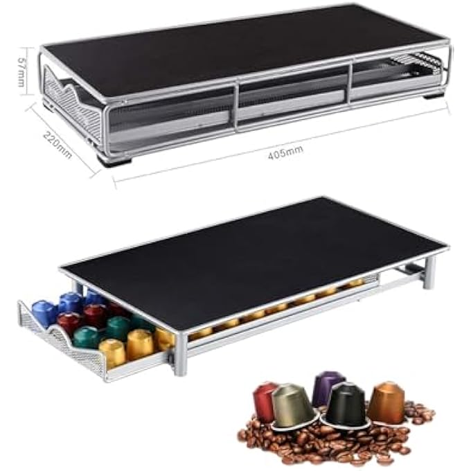 rayihni Coffee Pod DrawerCoffees Pod Holder And SpaceSaving Coffee Machine Stand Anti Vibration Non Slip Surface Mesh Drawer Rack For 40 Pcs Nespresso Espresso Capsules - Image 3