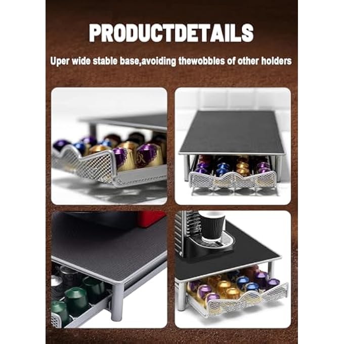 rayihni Coffee Pod DrawerCoffees Pod Holder And SpaceSaving Coffee Machine Stand Anti Vibration Non Slip Surface Mesh Drawer Rack For 40 Pcs Nespresso Espresso Capsules - Image 4