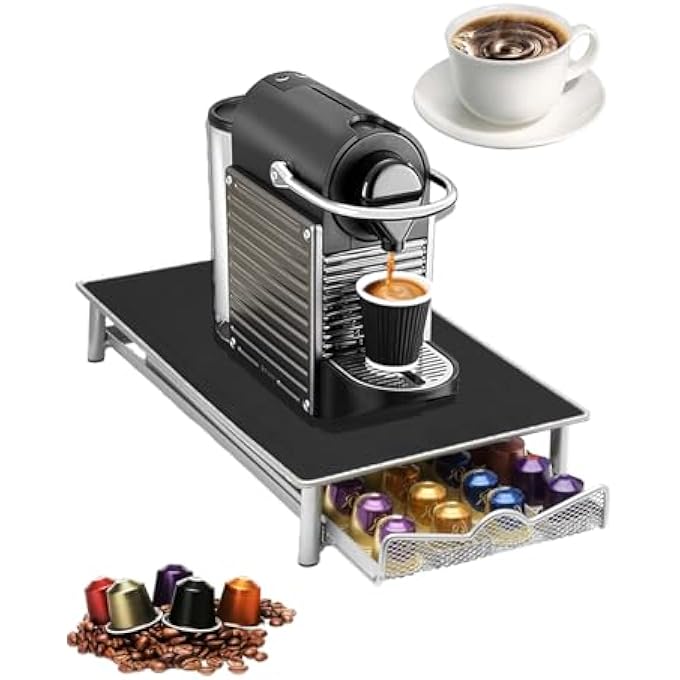 rayihni Coffee Pod DrawerCoffees Pod Holder And SpaceSaving Coffee Machine Stand Anti Vibration Non Slip Surface Mesh Drawer Rack For 40 Pcs Nespresso Espresso Capsules - Image 2