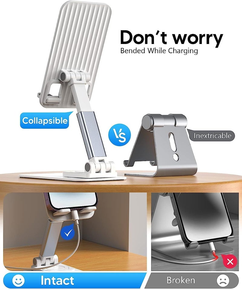coku Mobile Stand for Desk 360° Rotation Height and Angle Adjustable Phone Holder for Table Foldable Desktop Mobile Holder for Home, Study & Video Shoot Fit for 4-10'' Smatphones (White) - Image 3