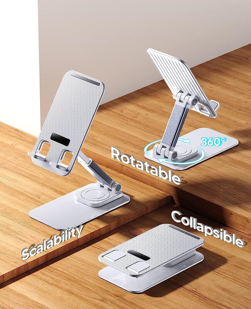 coku Mobile Stand for Desk 360° Rotation Height and Angle Adjustable Phone Holder for Table Foldable Desktop Mobile Holder for Home, Study & Video Shoot Fit for 4-10'' Smatphones (White) - Image 4