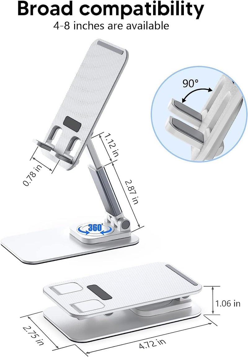 coku Mobile Stand for Desk 360° Rotation Height and Angle Adjustable Phone Holder for Table Foldable Desktop Mobile Holder for Home, Study & Video Shoot Fit for 4-10'' Smatphones (White) - Image 5