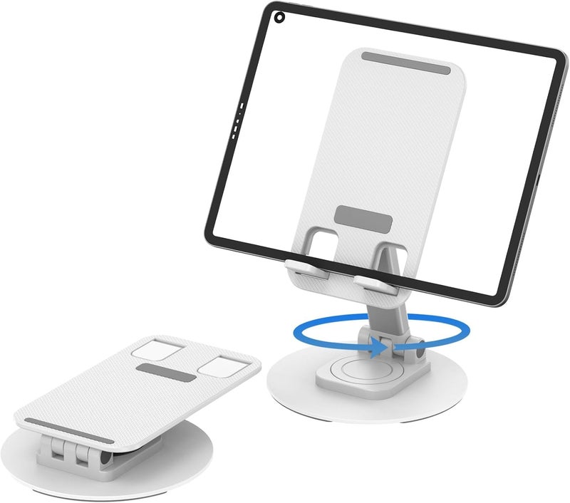 coku Mobile Stand for Desk 360° Rotation Height and Angle Adjustable Phone Holder for Table Foldable Desktop Mobile Holder for Home, Study & Video Shoot Fit for 4-10'' Smatphones (White) - Image 1