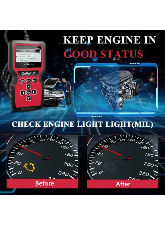 Red V419 ماسح OBD2 أداة تشخيص السيارات قارئ الشفرات ممحاة فحص جاهزية IM إعادة برمجة وحدة التحكم الإلكترونية - Image 5