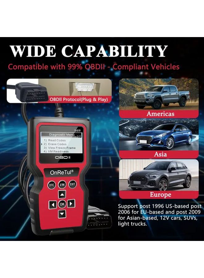 Red V419 ماسح OBD2 أداة تشخيص السيارات قارئ الشفرات ممحاة فحص جاهزية IM إعادة برمجة وحدة التحكم الإلكترونية - Image 2
