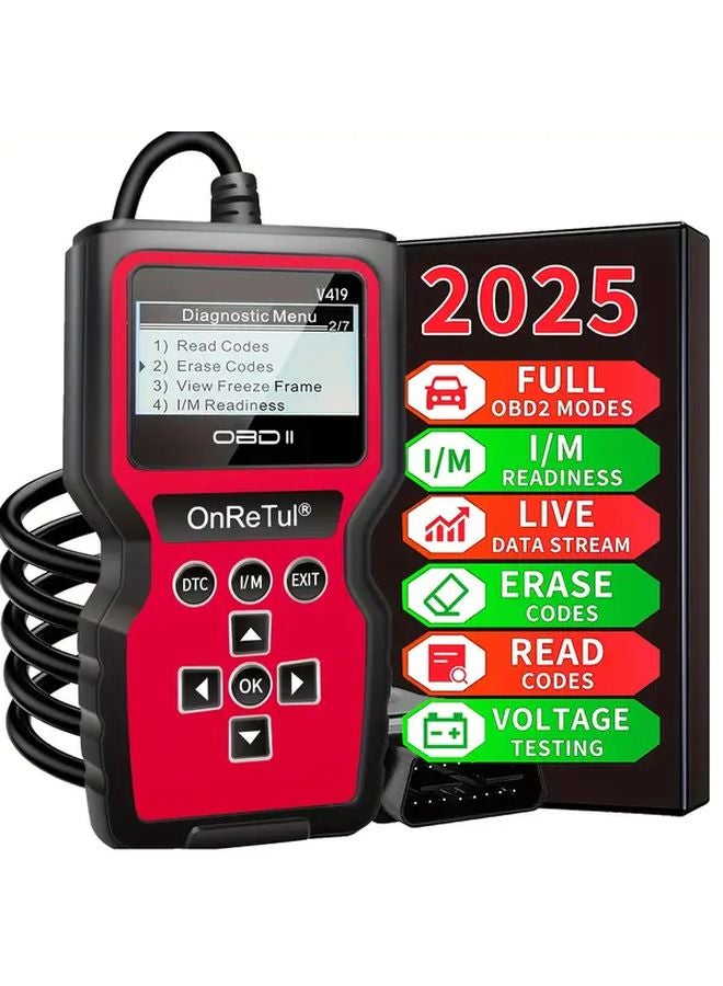 Red V419 ماسح OBD2 أداة تشخيص السيارات قارئ الشفرات ممحاة فحص جاهزية IM إعادة برمجة وحدة التحكم الإلكترونية - Image 3