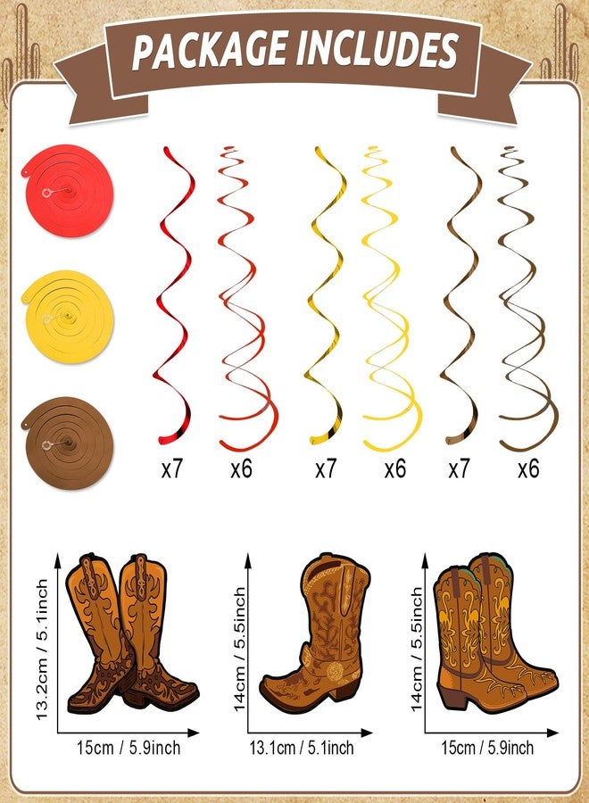 CHUNNIN 60 PCS West Cowboy Themed Party Hanging Swirls Wild Western Hanging Decorations Western Cowboy Boot Banner for Baby Shower Birthday Party Ceiling Decorations Supplies - Image 2