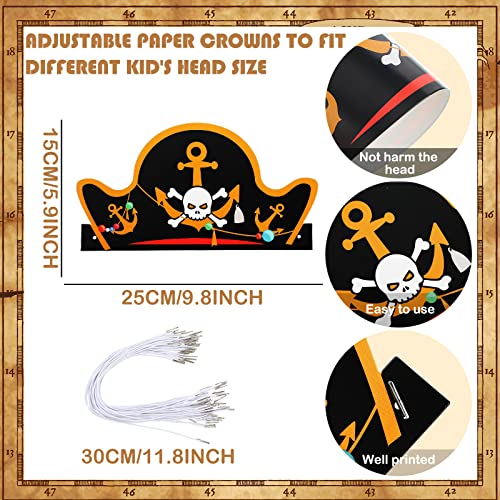Funtery 48 Pcs Pirate Hat Halloween Pirate Party Accessories Kids Paper Costume Cap for Caribbean Cosplay Favors(Classic) - Image 3