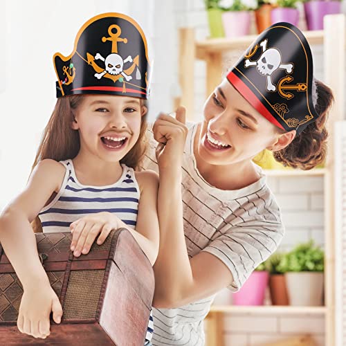 Funtery 48 Pcs Pirate Hat Halloween Pirate Party Accessories Kids Paper Costume Cap for Caribbean Cosplay Favors(Classic) - Image 5