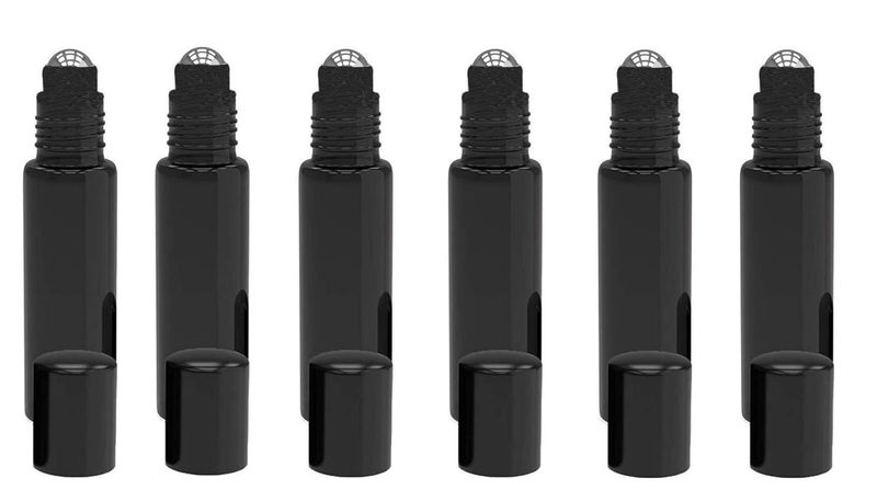 SYBL 6PCS 5ml Upscale Glass Roll-on Bottles with Lid and Stainless Steel Roller Ball Empty Refillable Essential Oil Perfume liquids Roller Bottles Vial Portable Container Pot Jar (black) 