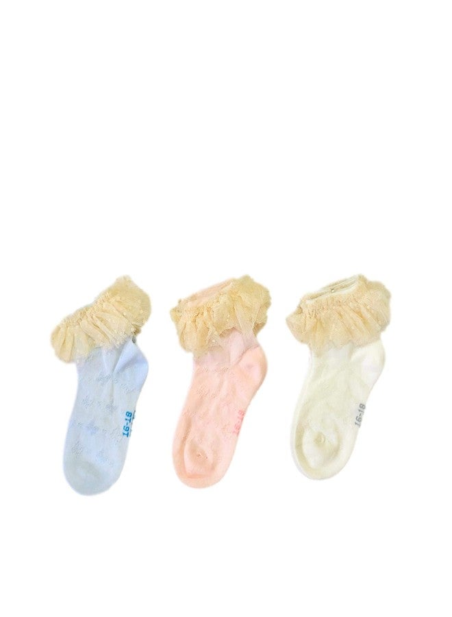 Freshfoot Cute and Colourful Organic Cotton Baby Girls Lace Socks -3 Pairs (4-5 Years) - Image 1