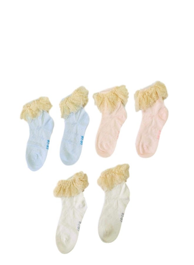 Freshfoot Cute and Colourful Organic Cotton Baby Girls Lace Socks -3 Pairs (4-5 Years) - Image 2