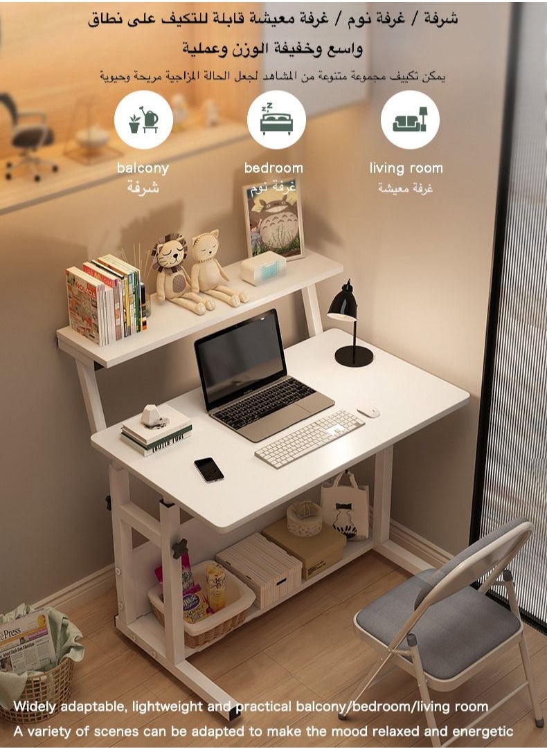 آن فش - 80*40*60-85 سم مكتب دراسة قابل للرفع بثلاث طبقات وطاولة كمبيوتر ومحطة عمل مع رف كتب ومكتب كتابة للطلاب المنزليين بارتفاع قابل للتعديل 60-85 سم - Image 1