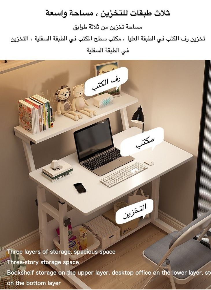 آن فش - 80*40*60-85 سم مكتب دراسة قابل للرفع بثلاث طبقات وطاولة كمبيوتر ومحطة عمل مع رف كتب ومكتب كتابة للطلاب المنزليين بارتفاع قابل للتعديل 60-85 سم - Image 1