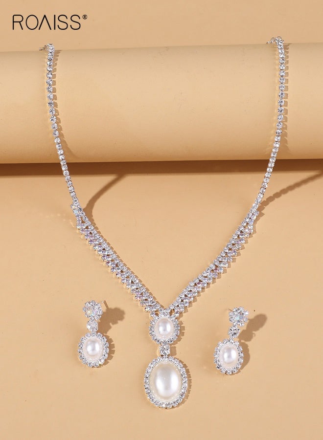 رويس طقم مجوهرات فاخر رائع للنساء مكون من عقد وأقراط على شكل ترقوة وسلسلة مخلب من الألماس بالكامل وأحجار الراين وإكسسوارات لحفلات الزفاف والهدايا النسائية - Image 5