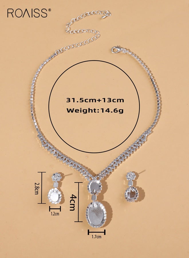 رويس طقم مجوهرات فاخر رائع للنساء مكون من عقد وأقراط على شكل ترقوة وسلسلة مخلب من الألماس بالكامل وأحجار الراين وإكسسوارات لحفلات الزفاف والهدايا النسائية - Image 2