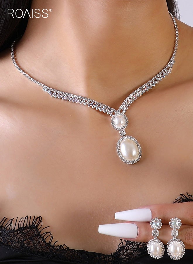 رويس طقم مجوهرات فاخر رائع للنساء مكون من عقد وأقراط على شكل ترقوة وسلسلة مخلب من الألماس بالكامل وأحجار الراين وإكسسوارات لحفلات الزفاف والهدايا النسائية - Image 1