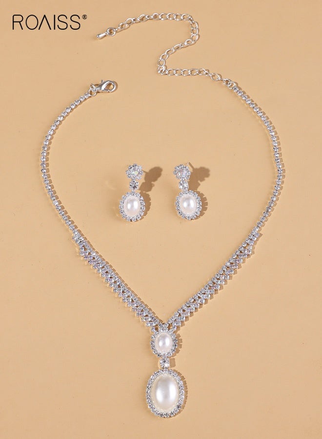 رويس طقم مجوهرات فاخر رائع للنساء مكون من عقد وأقراط على شكل ترقوة وسلسلة مخلب من الألماس بالكامل وأحجار الراين وإكسسوارات لحفلات الزفاف والهدايا النسائية - Image 4