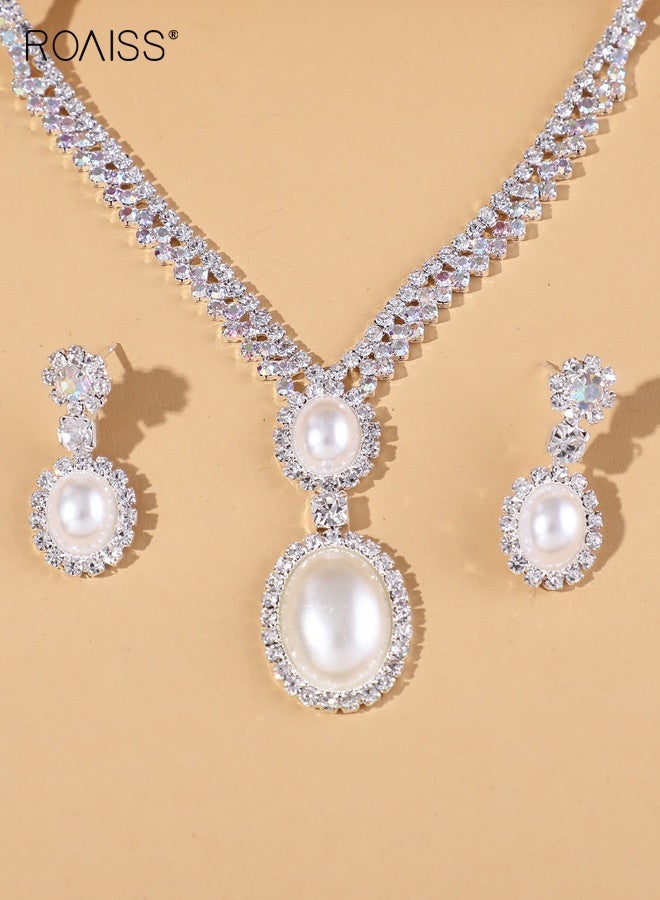رويس طقم مجوهرات فاخر رائع للنساء مكون من عقد وأقراط على شكل ترقوة وسلسلة مخلب من الألماس بالكامل وأحجار الراين وإكسسوارات لحفلات الزفاف والهدايا النسائية - Image 3