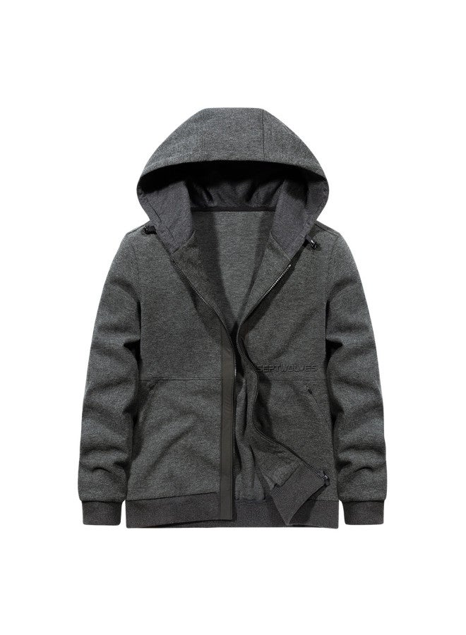 Septwolves Men's Cardigan Hoodie Spring And Autumn Outdoor Windproof Zippered Jacket, High-end Knitted Hooded Casual Top - Image 2