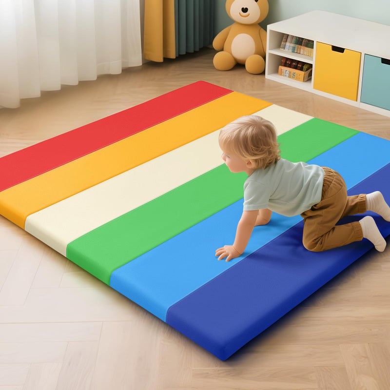 TODIBY Foam Baby Play Mat: PU Leather Waterproof Kids Playmat - Trifold Floor Mat - Large Play Mat for Playpen Thick Pad Fodable Mattress Soft Toddler Mattress Infant Cushion for Preschool (Rainbow) - Image 1
