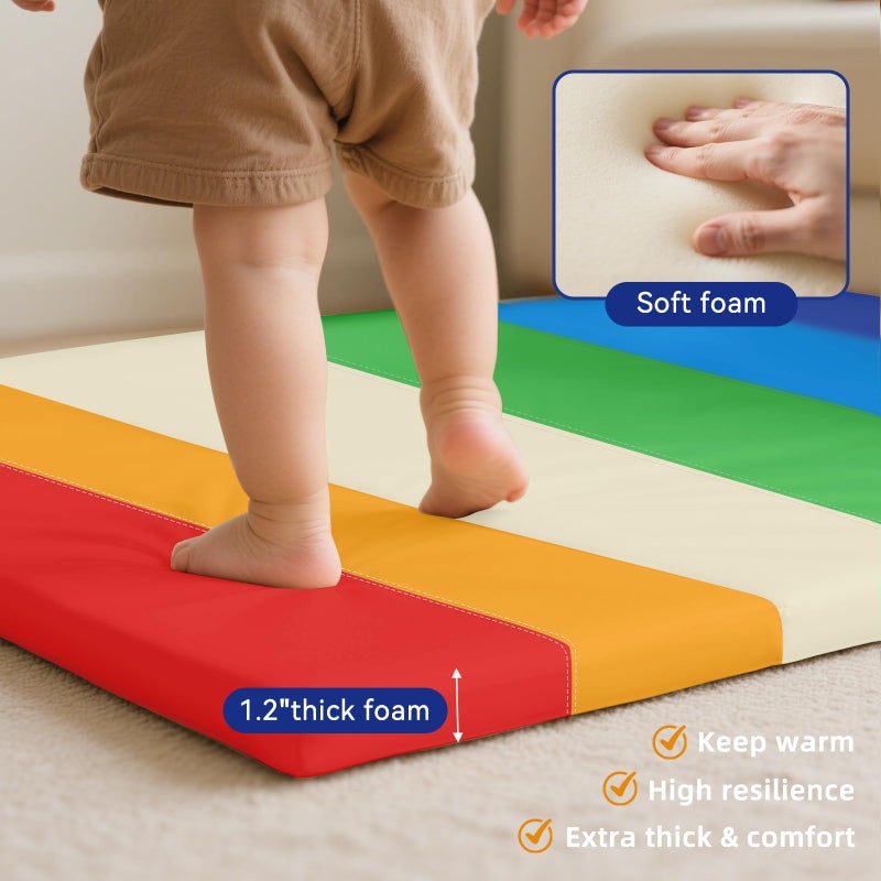 TODIBY Foam Baby Play Mat: PU Leather Waterproof Kids Playmat - Trifold Floor Mat - Large Play Mat for Playpen Thick Pad Fodable Mattress Soft Toddler Mattress Infant Cushion for Preschool (Rainbow) - Image 3