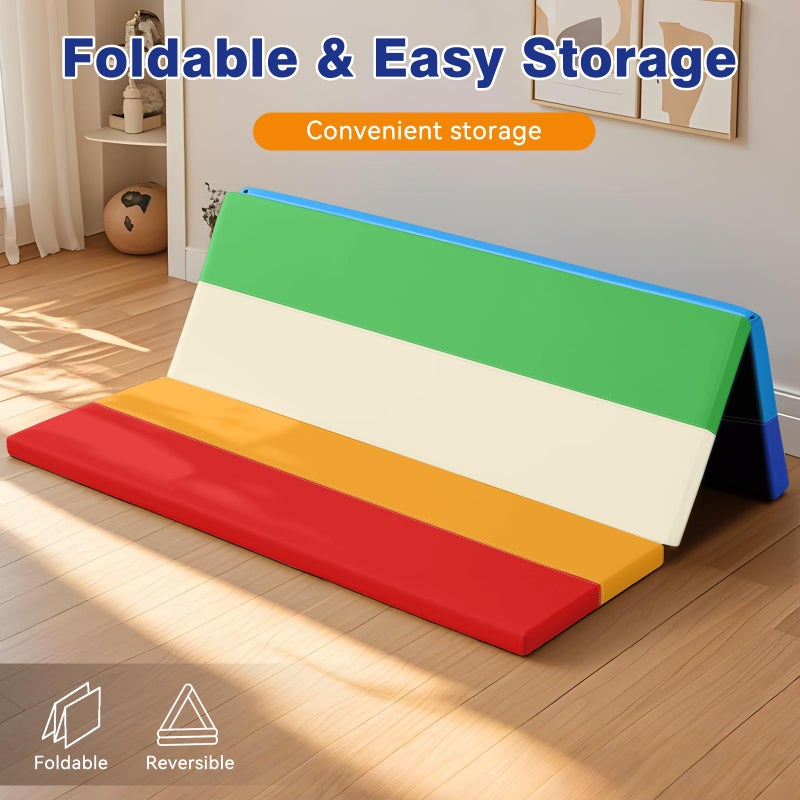 TODIBY Foam Baby Play Mat: PU Leather Waterproof Kids Playmat - Trifold Floor Mat - Large Play Mat for Playpen Thick Pad Fodable Mattress Soft Toddler Mattress Infant Cushion for Preschool (Rainbow) - Image 4