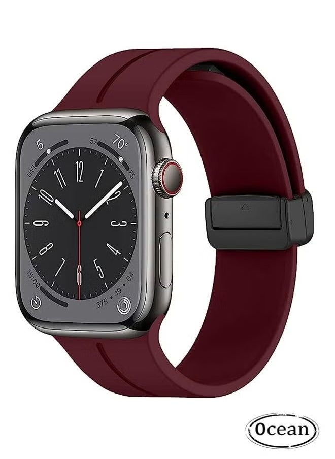 Ocean Magnetic Band D-buckle Silicone Sport Strap Replacement WristBand for Apple Watch SE Series 8/7/6/5/4/3/2/1 (38mm/40mm/41mm)  - Image 1