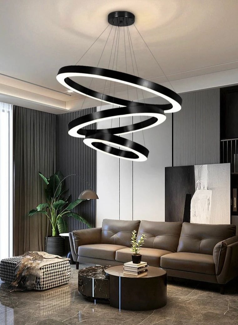 ثريات سقف اسود ثلاث حلقات دائري مقاس الحلقات 60-40-25 سم  متعدد التصميم ثلاث اضاءات - Image 1