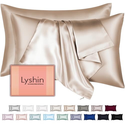 LYSHIN Mulberry Silk Pillow Cases 2 Pack King Size 20x36 Inches with Hidden Zipper, Ultra Smooth and Soft Breathable Cooling Silk Satin Pillowcase Set of 2, Better for Hair and Skin, Gifts for Women Men - Image 1