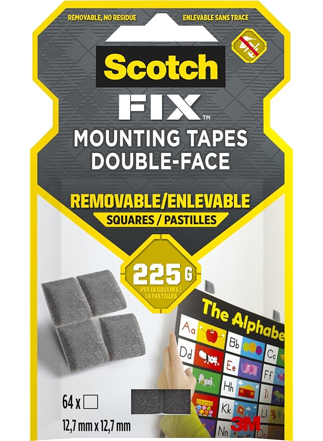Scotch  Scotch Mount Removable Squares 12.7x12.7mm each, 64 squar/pack | Gray color | Holds up 225gr per square | Good Strength | Multiple Applications | Multi-Surface | No Tools | Double Sided Adhesive Tape  - Image 1