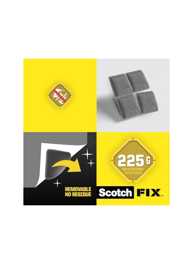 Scotch  Scotch Mount Removable Squares 12.7x12.7mm each, 64 squar/pack | Gray color | Holds up 225gr per square | Good Strength | Multiple Applications | Multi-Surface | No Tools | Double Sided Adhesive Tape  - Image 5