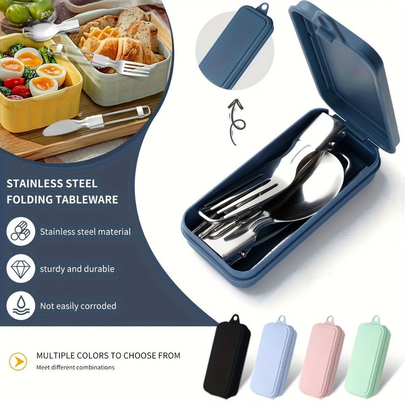 Pink Stainless Steel Folding Cutlery Set 3 in 1 with Storage Case for Camping Hiking Travel - Image 2