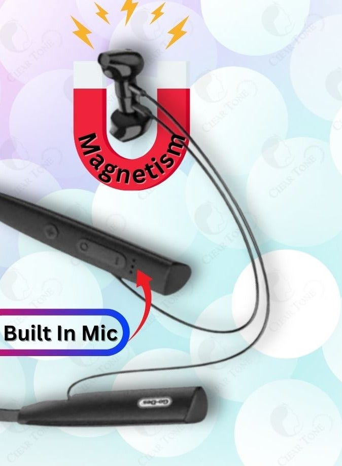 Go-Des Wireless Bluetooth Neckband Earphones | Upto 30-Hour Music Usage | 200 Hours Standby Time | HiFi Super Bass Sound | Built In Mic | Light Weight Ergonomic Design | Black Color - Image 2