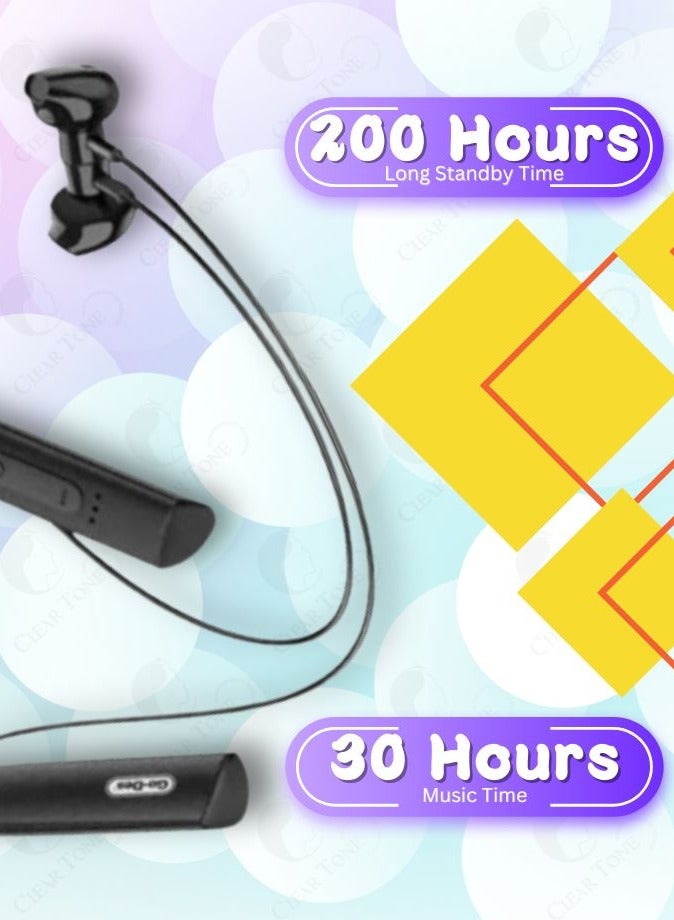 Go-Des Wireless Bluetooth Neckband Earphones | Upto 30-Hour Music Usage | 200 Hours Standby Time | HiFi Super Bass Sound | Built In Mic | Light Weight Ergonomic Design | Black Color - Image 3