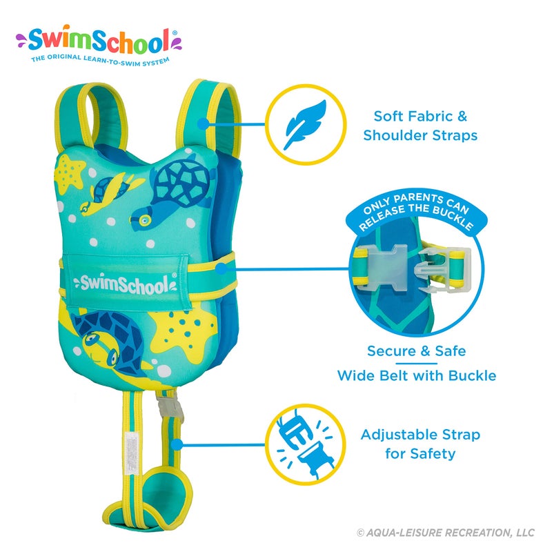 SwimSchool Swim Trainer Vest with UPF50 Shoulder Sleeves, Stretchable Fabric, Flex-Form Design, Adjustable Safety Strap, Medium/Large, Up to 50 Lbs., Blue/Orange,AZO20938BL - Image 2