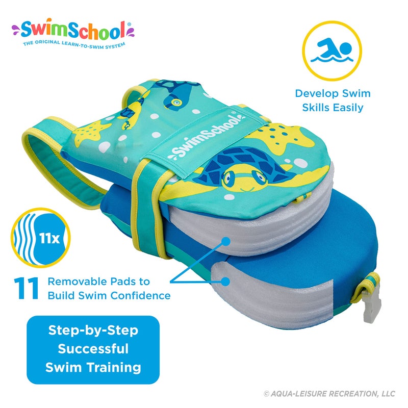 SwimSchool Swim Trainer Vest with UPF50 Shoulder Sleeves, Stretchable Fabric, Flex-Form Design, Adjustable Safety Strap, Medium/Large, Up to 50 Lbs., Blue/Orange,AZO20938BL - Image 3