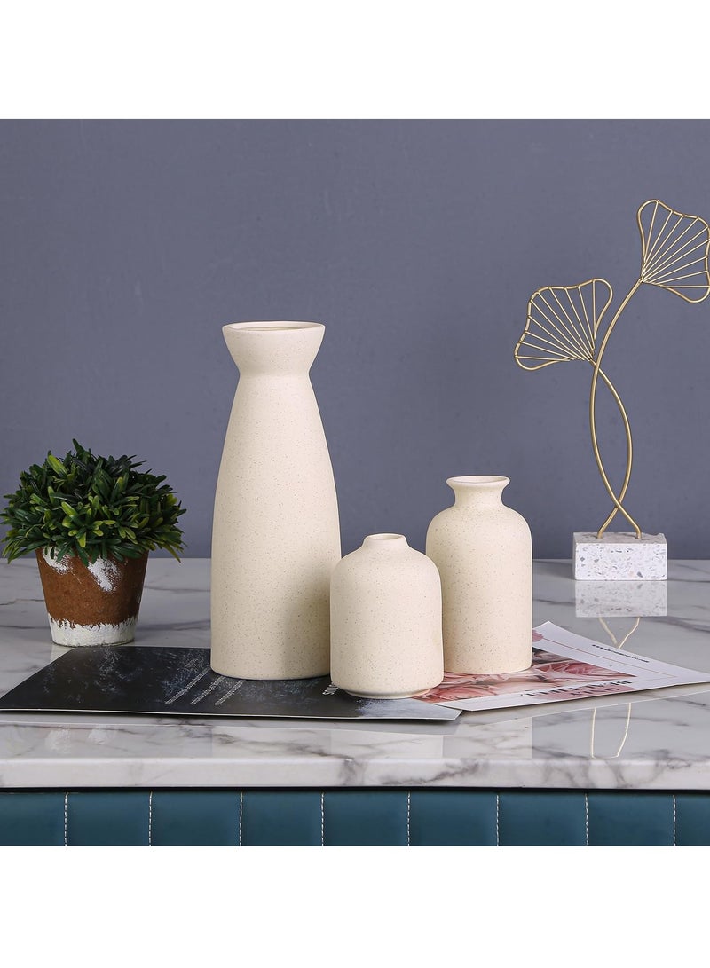 Hihonor Beige Ceramic vase Set-3 Small Flower vases for Decor,Modern Home Decor, Vases for Decor,Pampas Grass Vase,Dried Flowers Vases,Living Room,Table Shelf, Centerpieces Decoration - Image 5