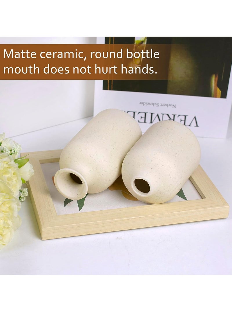 Hihonor Beige Ceramic vase Set-3 Small Flower vases for Decor,Modern Home Decor, Vases for Decor,Pampas Grass Vase,Dried Flowers Vases,Living Room,Table Shelf, Centerpieces Decoration - Image 2