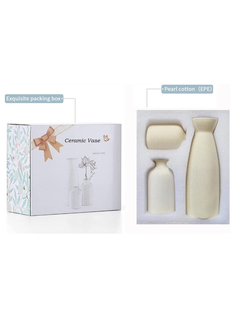 Hihonor Beige Ceramic vase Set-3 Small Flower vases for Decor,Modern Home Decor, Vases for Decor,Pampas Grass Vase,Dried Flowers Vases,Living Room,Table Shelf, Centerpieces Decoration - Image 4