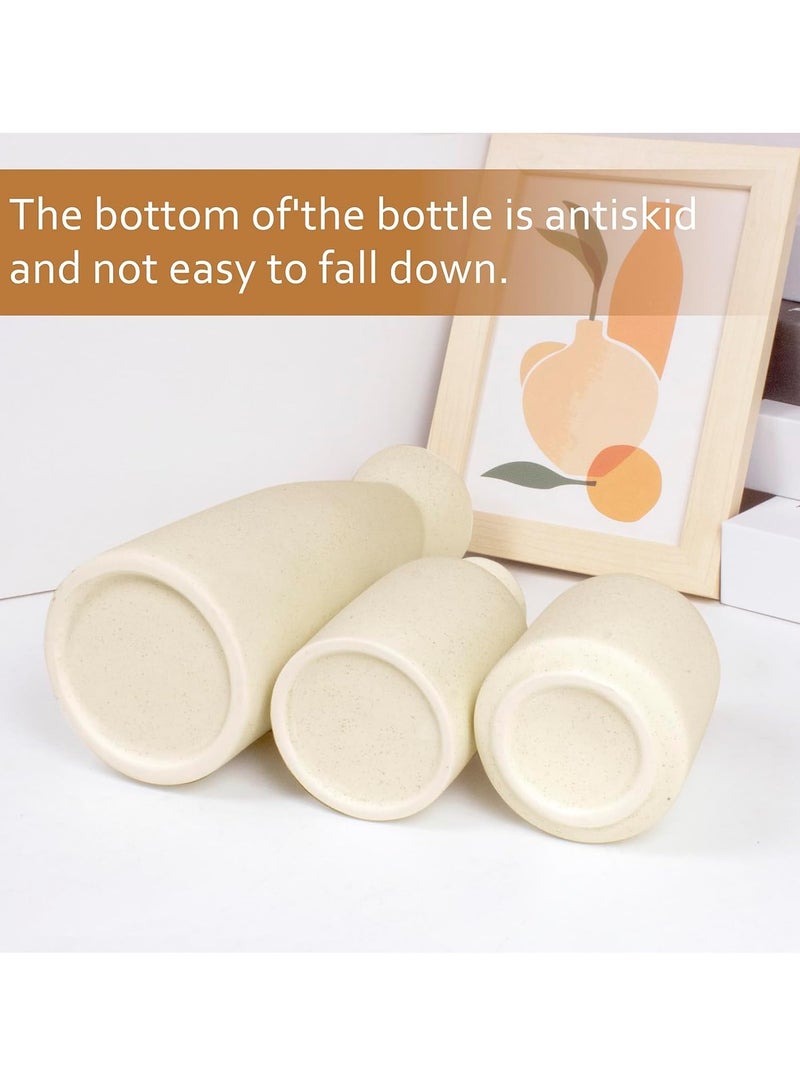 Hihonor Beige Ceramic vase Set-3 Small Flower vases for Decor,Modern Home Decor, Vases for Decor,Pampas Grass Vase,Dried Flowers Vases,Living Room,Table Shelf, Centerpieces Decoration - Image 3