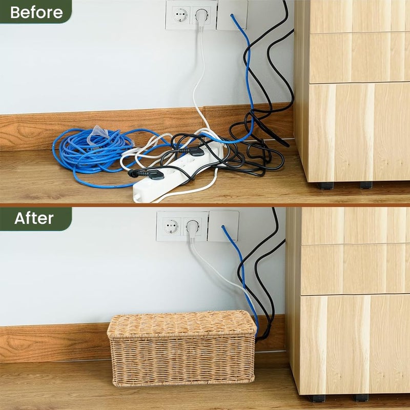 Cantalop Cable Management Box, Handmade Rattan Cable Organizer with 2 Open Slots, Cord Hider for Power Strip, Router & USB Hub, Registered U.S. Design Patent (D1,112,102), 13" x 5.1" x 5.1", Natural - Image 4