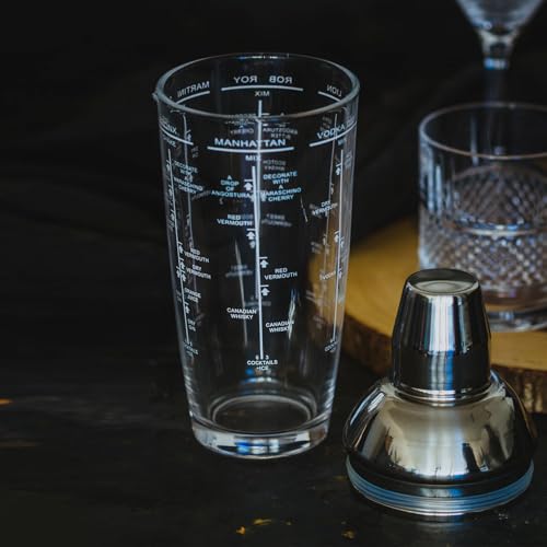 Barcraft 700ml Easy Cocktail Shaker with Printed Recipes for Beginners & Pros | Glass & Stainless Steel Boston Shaker Set for thinKitchen - Image 2